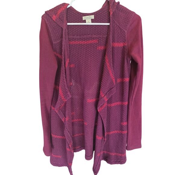 Lucky Brand Cardigan Sweater S Womens Knit Boho Hooded Lagen Look Striped - Picture 1 of 4